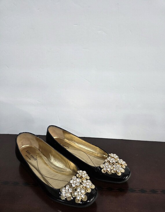 kate spade Shoes - Kate Spade Black Patent Leather Flats with Crystal Floral Sz.5B